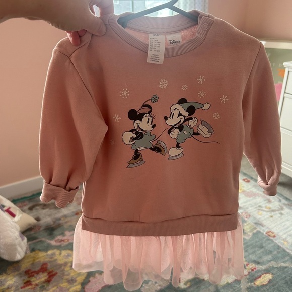 Disney Other - H&M Disney Pink Sweatshirt with Minnie and Mickey Ice Skating Design- 18 months